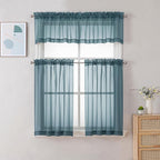 Chyhomenyc Sheer Stone Blue Tier Curtains 24 Inch Length, Small Window Curtains - Image 2