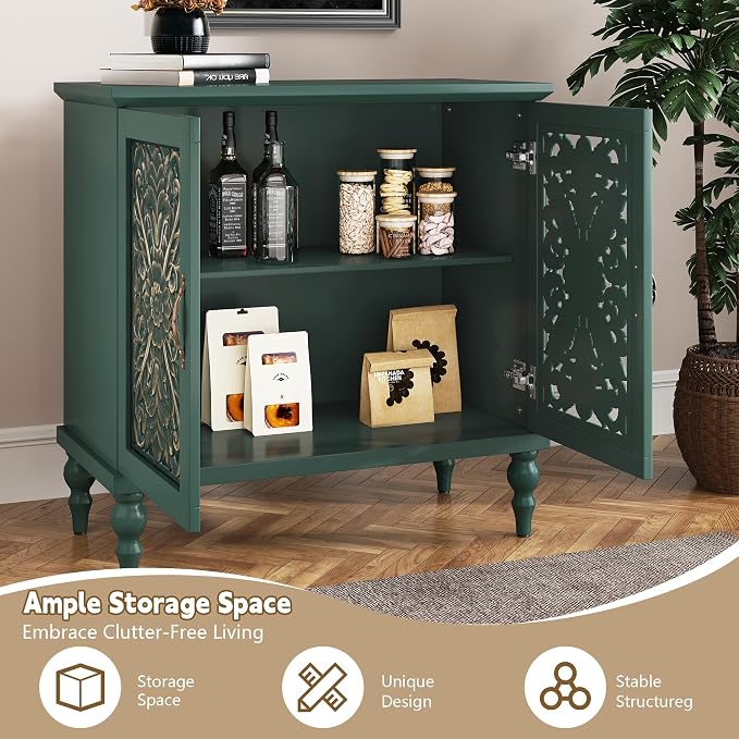 ARTPOWER Accent Cabinet with 2 Doors, Vintage Carved Wood Storage Cabinet - Image 3