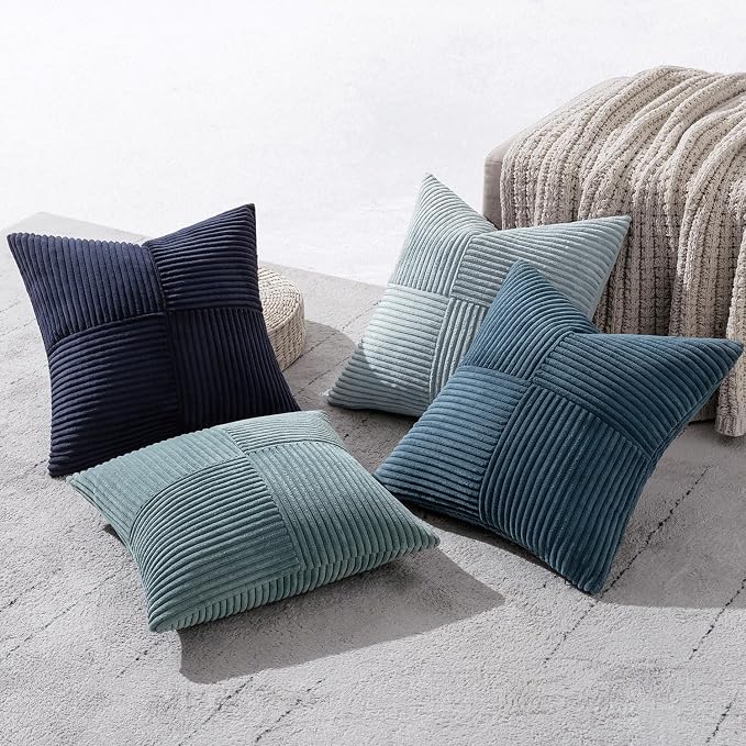 MIULEE Dusty Blue Navy Farmhouse Throw Pillow Covers 16x16 Inch Set of 4 Boho - Image 3