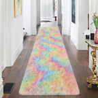 Fluffy Rainbow Rug for Girls Bedroom 2x8 Feet Kawaii Tie Dye Area Rug Colorful - Image 2