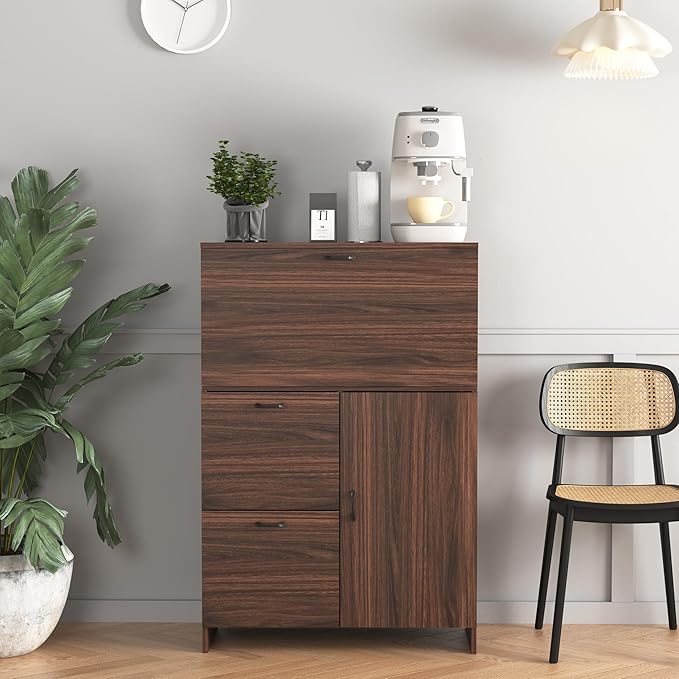 Foldable Desk Cabinet with Storage Drawers & Shelves - Image 5