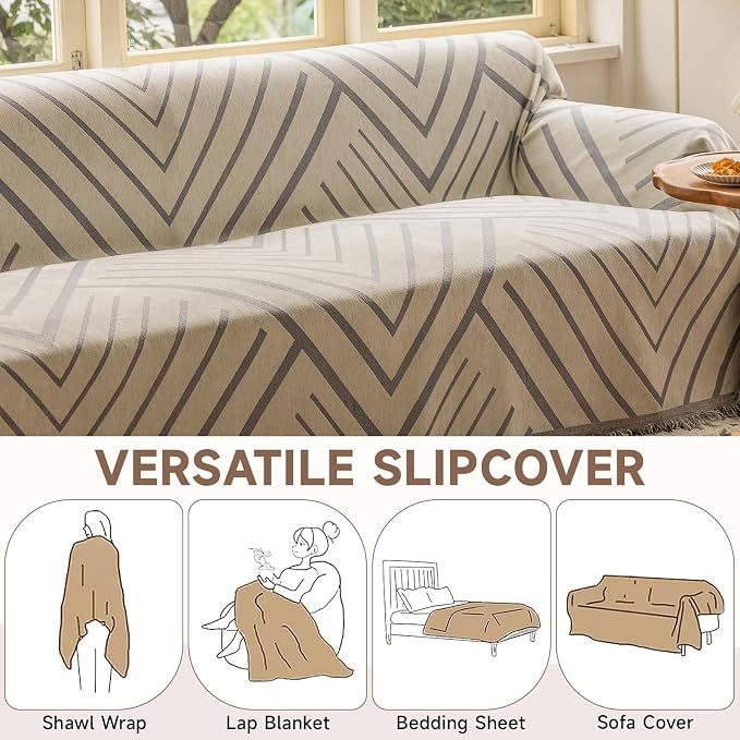 VClife Beige Gray Herringbone Couch Cover Modern Simple Style Geometric - Image 4
