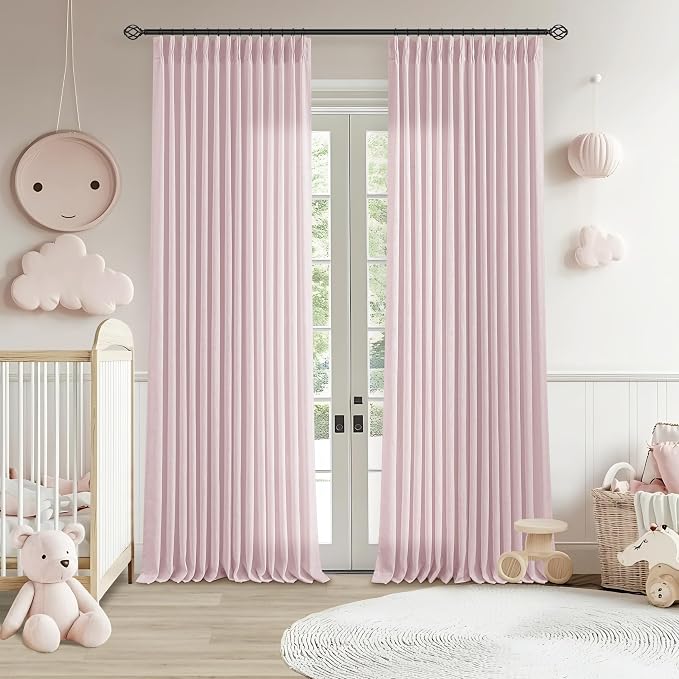 Light Pink Linen Pinch Pleat Curtains 90 Inch Length 2 Panels Set 40x90 | by Twodrapes