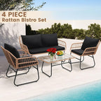 Kromax 4 Piece Patio Bistro Outdoor Furniture Set, Wicker Sofa, 2 Rattan Chairs - Image 2