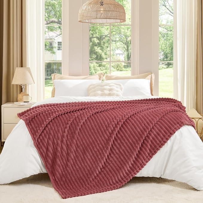BEDELITE 3D Ribbed Brick Dust Fleece Throw Blanket - Image 6