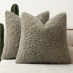 Faux Fur Throw Pillow Covers 20x20 Inch Set of 2 Boucle Neutral Decorative by Woaboy