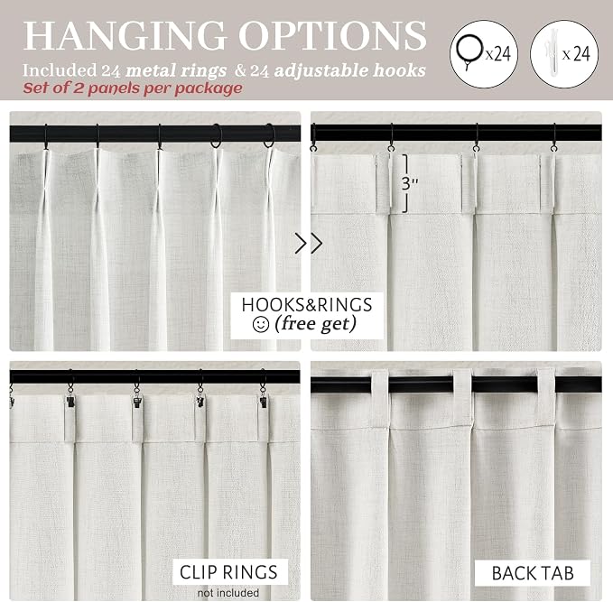 60 Inch Wide Beige White Light Filtering Curtain 92 Inches Long - Image 7