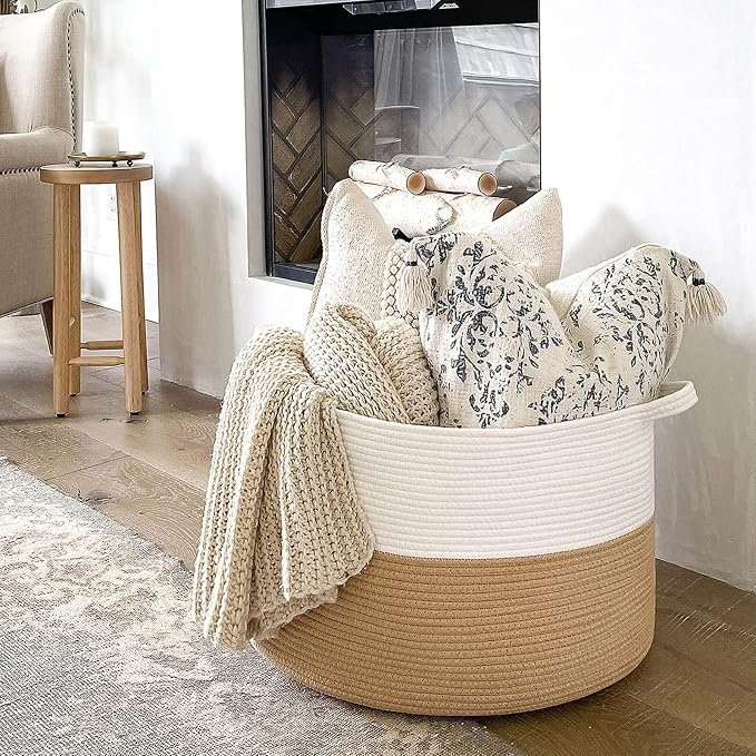 INDRESSME XXXLarge Jute Rope Basket 21.7" x 21.7" x 13.8" Woven Baby Laundry - Image 3