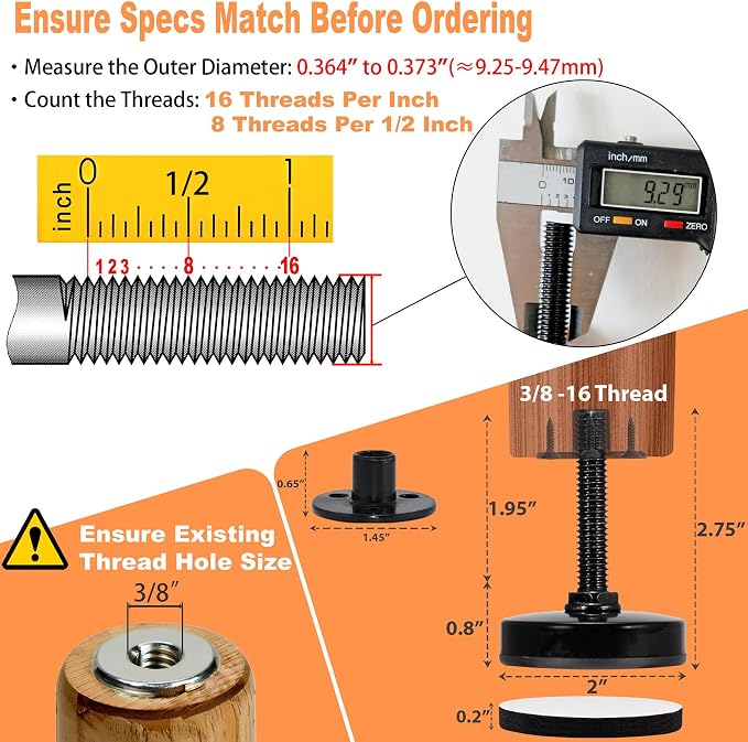 NEWBYTEK 3/8-16 Adjustable Leveling Feet Heavy Duty - Image 2
