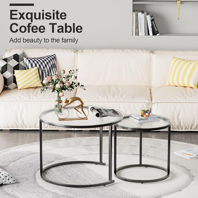 aboxoo Gold Nesting Coffee Table Set of 2, Small Glass Round Nesting Tables - Image 5