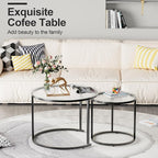 aboxoo Gold Nesting Coffee Table Set of 2, Small Glass Round Nesting Tables - Image 5