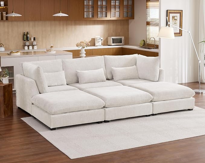 115" Oversized Chenille Couch Modular Sectional Sofa, Washable Cloud Couch - Image 4