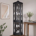 BELLEZE Lighted 3-Side Glass Display Curio Cabinet w/Tempered Glass Doors and - Image 3