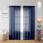 Navy Blue Sheer Curtains 72 Inches Long 2 Panels, Light Filtering Window by Lecloud