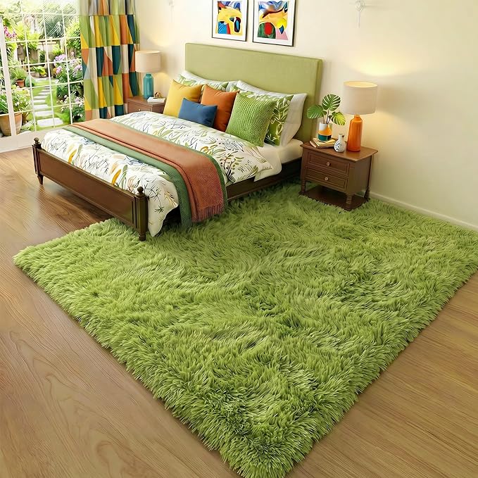 Amdrebio Grass Green Shag Area Rug 9x12 - Image 5