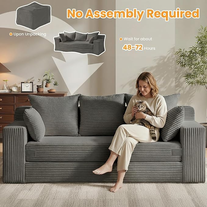 Oversized Boneless Loveseat, 3 Seater Pull Out Convertible Sofa Bed - Image 7