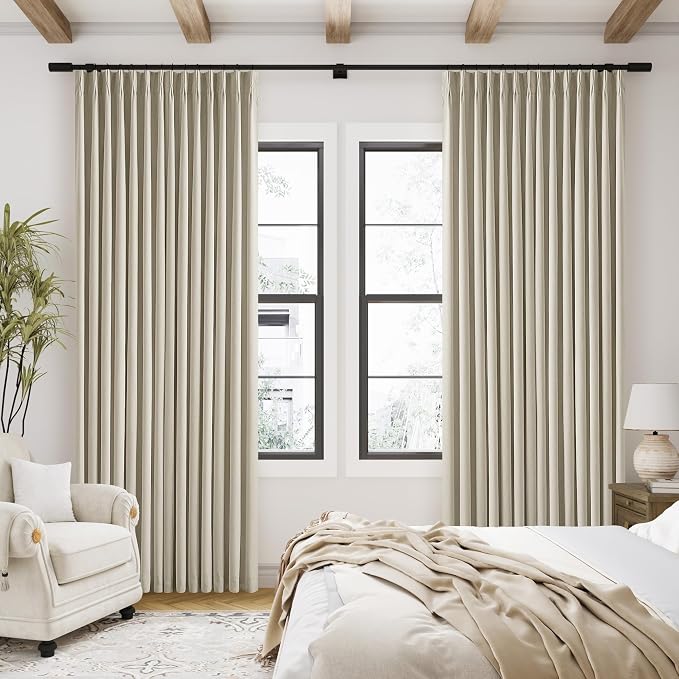 Burlywood Birch 100% Black Out Pinch Pleat Linen Curtains 100 Inches Long | - Image 8