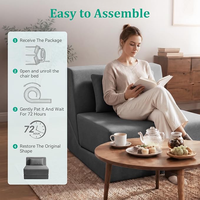 Fold Out Chair Bed, Folding Sofa Bed, 3 in 1 Convertible Sleeper Chair Bed - Image 8