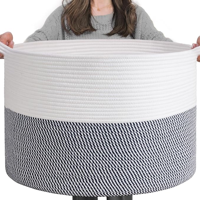 INDRESSME XXXLarge Cotton Rope Basket 21.7" x 21.7" x 13.8" Woven Baby Laundry by INDRESSME