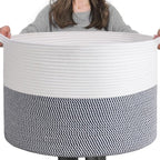 INDRESSME XXXLarge Cotton Rope Basket 21.7" x 21.7" x 13.8" Woven Baby Laundry by INDRESSME