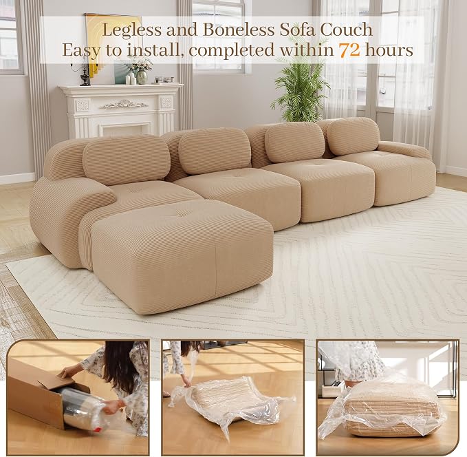 Boneless Sectional Couch, No Assembly Required, 152.7” L Shaped Modular Cloud - Image 9