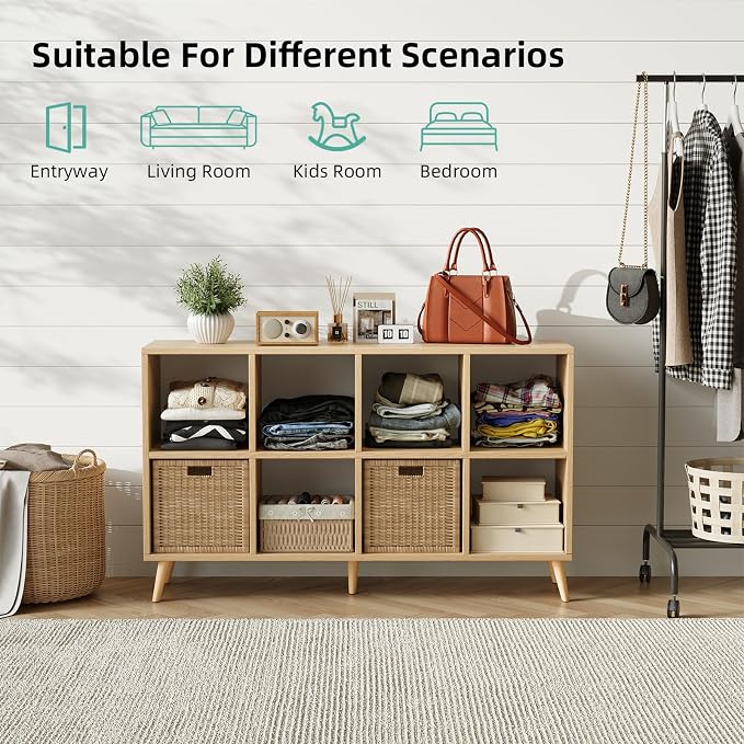 8 Cube Storage Organizer, Mid-Century Modern Wooden Bookcase - Image 5
