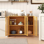 Giantex Bamboo Bathroom Storage Cabinet, 3-Door Storage Organizer - Image 6