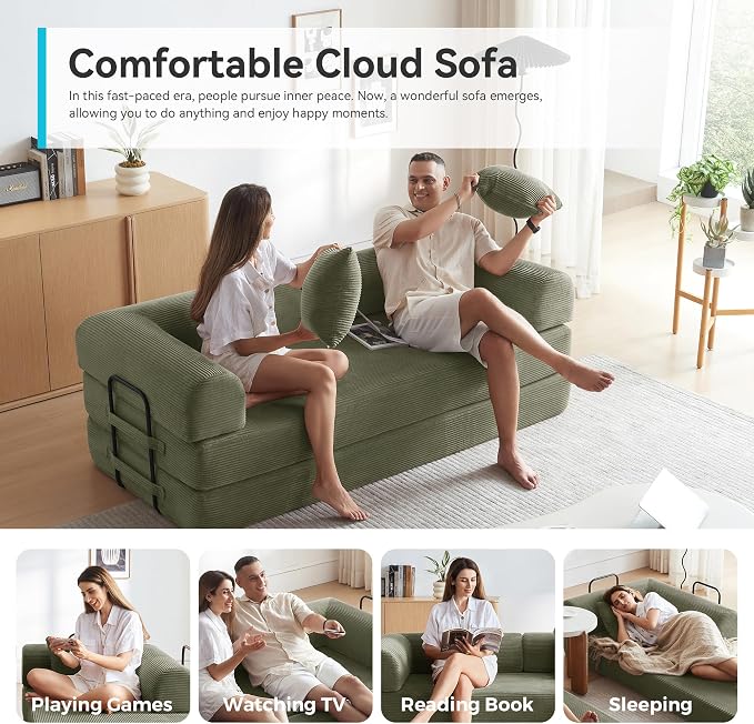 Sleeper Sofa, Comfy Convertible Folding Couch-Futon-Corduroy Fabric Sleeper - Image 8