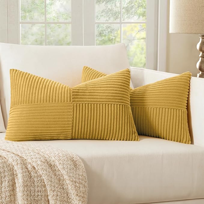 MIULEE Golden Mustard Decorative Lumbar Throw Pillow Covers 12x20 in 2 Pack | by MIULEE
