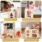 Woodure 4-in-1 Toddler Kitchen Step Stool, Foldable Learning Standing Tower - Image 4