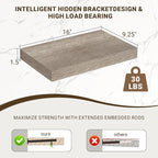 Acovy 16 Inch Floating Shelves, 3D Textured Wood Grain, Wooden Shelves - Image 3