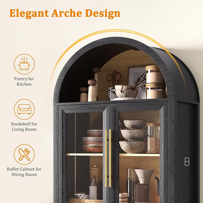 HWB Display Cabinet with Glass Doors, 5-Tier Tall Curio Cabinet with Lights - Image 4