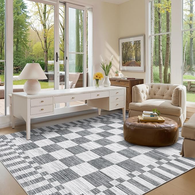 GarveeHome Grey Checkered Rug 6x9 Area Rugs Living Room Checkerboard Rug | - Image 4