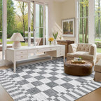 GarveeHome 8x10 Area Rugs Geometric Washable Modern Grey Checkered Rug | - Image 4