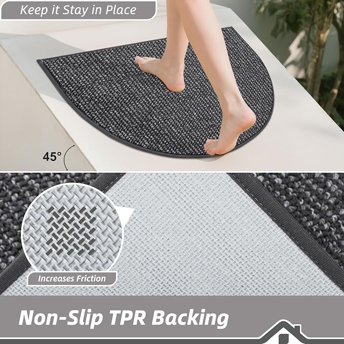 BEQHAUSE Dirt Trapper Door Mat 24" x 36" Half Circle Non Slip, Charcoal | - Image 4