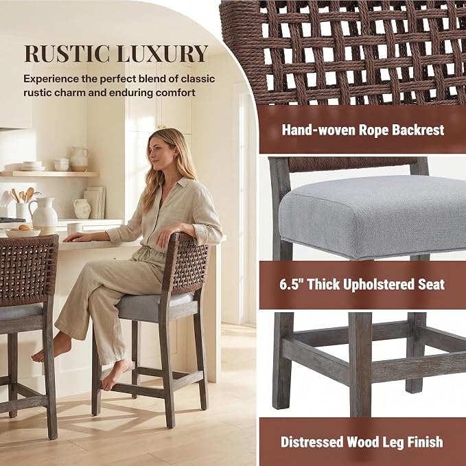 27" Farmhouse Counter Height Bar Stools Set of 4 - Image 5