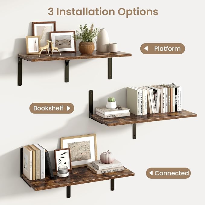 Fun Memories Rustic Brown 12 Inch Deep Floating Shelves Set of 2, Wall Mounted - Image 6