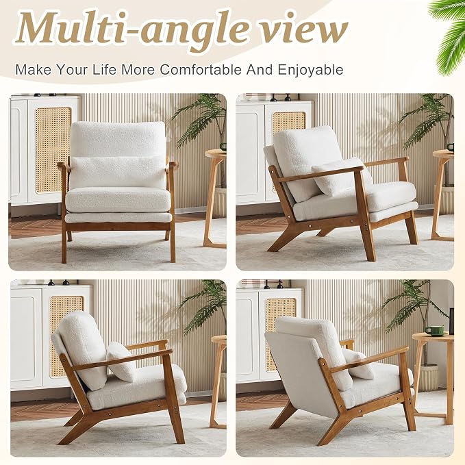 VINGLI Solid Wood Wide Armrests Accent Chair Set of 2, Upholstered Mid Century - Image 8