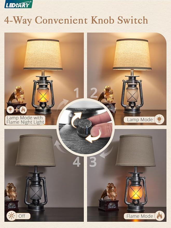 LEDIARY 18.72" Sliver LED Lantern Flickering Flame Table Lamps - Image 3