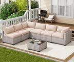 LOUVIXA 7 Piece Outdoor Patio Furniture Set, Outdoor Sectional Sofa, Wicker - Image 7