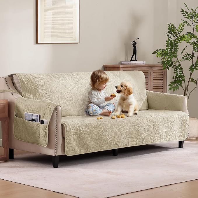 Quilted Camel Sofa Slipcovers by Pamhaven