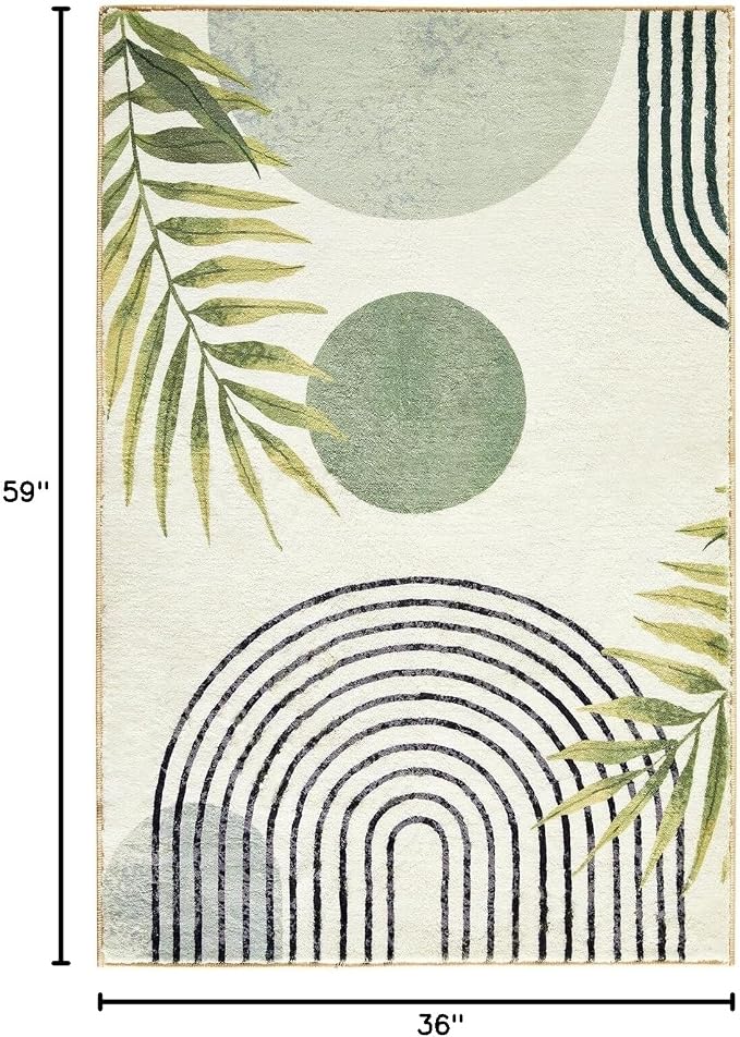 RoomTalks Boho Green Cute 3x5 Small Area Rugs Washable, Modern Abstract - Image 2