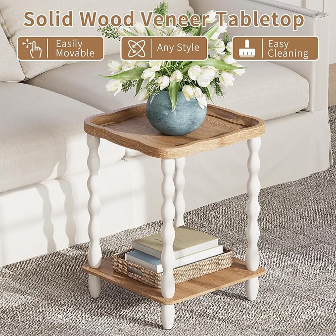 karlott End Table, 2-Tier Farmhouse Side Table, 18.9'' Handcrafted Weathered - Image 3