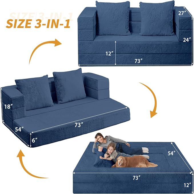Futon Sofa Bed with Pillow, 3-in-1 Sleeper Sofa Bed with Removable Cover - Image 3