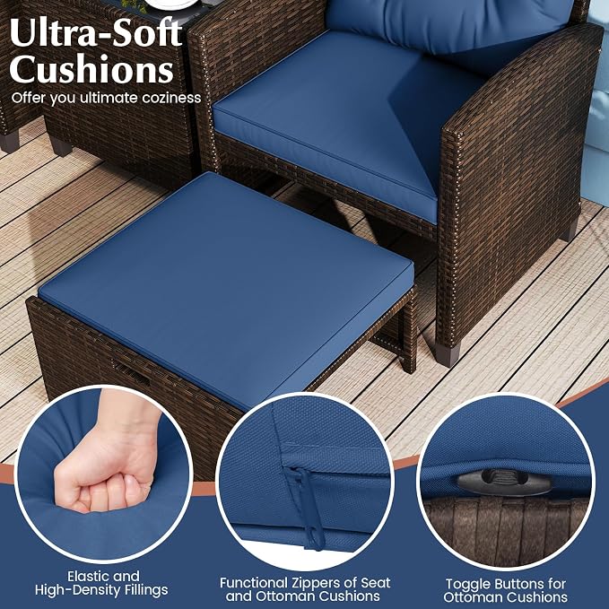 Tangkula 5 Pieces Patio Conversation Set, PE Wicker Rattan Outdoor Furniture Set - Image 6