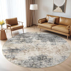 LOONGRUG Round Rug 8x8 Washable Large Neutral Modern Circle Rug Grey Brown | - Image 8