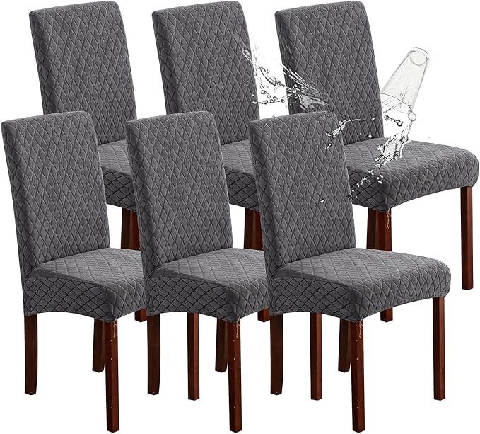 Genina Waterproof Chair Covers for Dining Room Set of 6, Stretch Jacquard by Genina