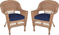 Jeco Wicker Chair with Blue Cushion, Honey/W00205- by Jeco