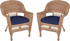 Jeco Wicker Chair with Blue Cushion, Honey/W00205- by Jeco