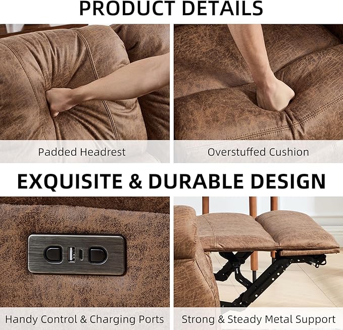 EBELLO Faux Leather Power Recliner Sofa Furniture Set, Included Electric - Image 3